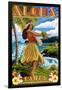 Aloha Kailua, Hawaii - Hula Girl on Coast-Lantern Press-Framed Art Print