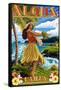 Aloha Kailua, Hawaii - Hula Girl on Coast-Lantern Press-Framed Stretched Canvas