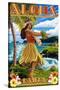 Aloha Kailua, Hawaii - Hula Girl on Coast-Lantern Press-Stretched Canvas