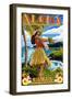 Aloha Kailua, Hawaii - Hula Girl on Coast-Lantern Press-Framed Art Print