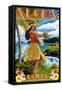 Aloha Kailua, Hawaii - Hula Girl on Coast-Lantern Press-Framed Stretched Canvas