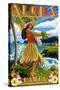 Aloha Kailua, Hawaii - Hula Girl on Coast-Lantern Press-Stretched Canvas