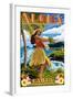 Aloha Kailua, Hawaii - Hula Girl on Coast-Lantern Press-Framed Art Print