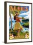 Aloha Kailua, Hawaii - Hula Girl on Coast-Lantern Press-Framed Art Print