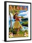 Aloha Kailua, Hawaii - Hula Girl on Coast-Lantern Press-Framed Art Print