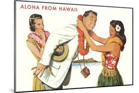 Aloha, Man Getting Lei, Hawaii-null-Mounted Art Print
