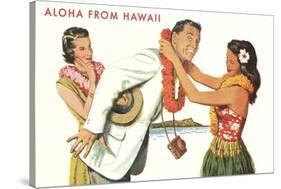 Aloha, Man Getting Lei, Hawaii-null-Stretched Canvas