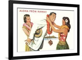 Aloha, Man Getting Lei, Hawaii-null-Framed Art Print