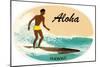 Aloha, Native Surfer-null-Mounted Art Print