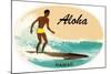 Aloha, Native Surfer-null-Mounted Art Print