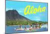 Aloha, Riding Outrigger, Hawaii-null-Mounted Art Print