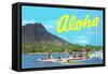 Aloha, Riding Outrigger, Hawaii-null-Framed Stretched Canvas