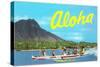 Aloha, Riding Outrigger, Hawaii-null-Stretched Canvas