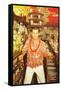 Aloha-Shirted Bartender with Trays on Head-null-Framed Stretched Canvas