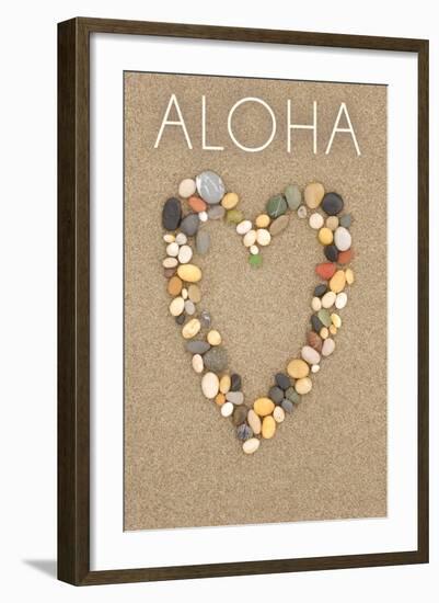 Aloha - Stone Heart on Sand-Lantern Press-Framed Art Print