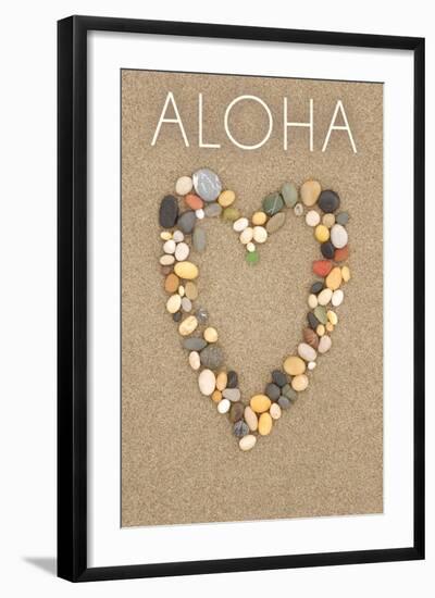 Aloha - Stone Heart on Sand-Lantern Press-Framed Art Print