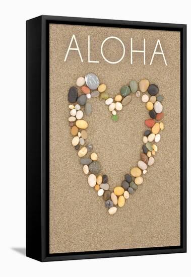 Aloha - Stone Heart on Sand-Lantern Press-Framed Stretched Canvas