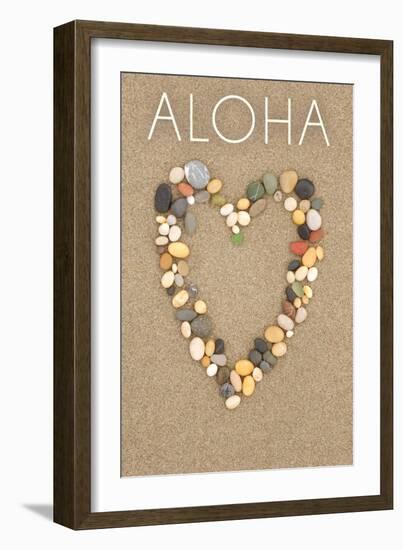 Aloha - Stone Heart on Sand-Lantern Press-Framed Art Print