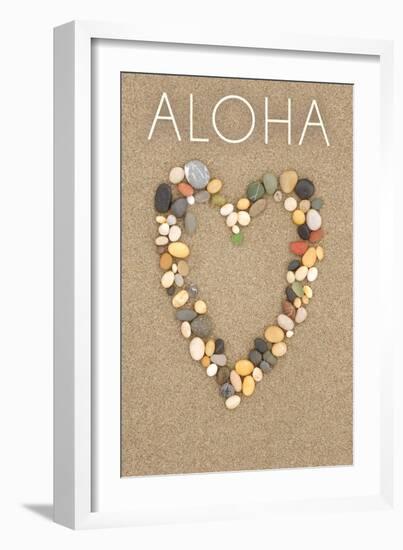 Aloha - Stone Heart on Sand-Lantern Press-Framed Art Print