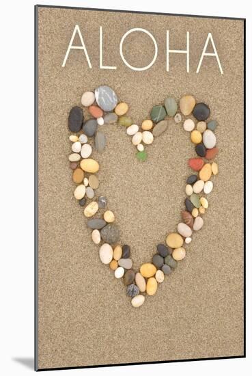 Aloha - Stone Heart on Sand-Lantern Press-Mounted Art Print