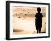 Alone Kid Standing on Field Looking far Away on Birds Flock-zurijeta-Framed Photographic Print