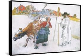 Along Came Joanna Leading Blomma the Cow-Carl Larsson-Framed Stretched Canvas