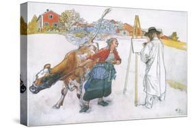 Along Came Joanna Leading Blomma the Cow-Carl Larsson-Stretched Canvas