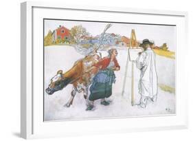 Along Came Joanna Leading Blomma the Cow-Carl Larsson-Framed Giclee Print