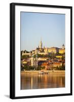 Along Danube River Towards Buda Hill and the Martyas Church Illuminated at Sunrise, Budapest-Doug Pearson-Framed Photographic Print