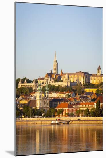 Along Danube River Towards Buda Hill and the Martyas Church Illuminated at Sunrise, Budapest-Doug Pearson-Mounted Photographic Print