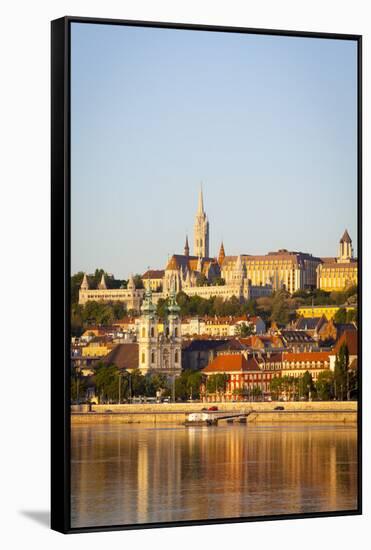 Along Danube River Towards Buda Hill and the Martyas Church Illuminated at Sunrise, Budapest-Doug Pearson-Framed Stretched Canvas