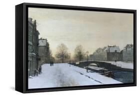 Along the Canal in Winter-Johannes Karel Christian Klinkenberg-Framed Stretched Canvas