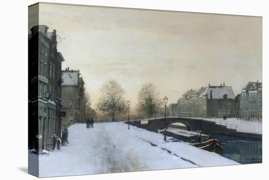 Along the Canal in Winter-Johannes Karel Christian Klinkenberg-Stretched Canvas