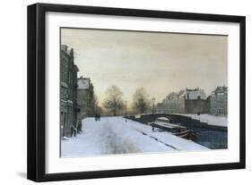 Along the Canal in Winter-Johannes Karel Christian Klinkenberg-Framed Premium Giclee Print