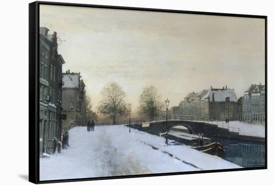 Along the Canal in Winter-Johannes Karel Christian Klinkenberg-Framed Stretched Canvas