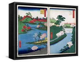 Along the Riverbank, Two Views from 60-Odd Famous Views of the Provinces, Pub.Kosheihei, 1853-Ando Hiroshige-Framed Stretched Canvas