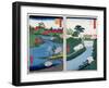 Along the Riverbank, Two Views from 60-Odd Famous Views of the Provinces, Pub.Kosheihei, 1853-Ando Hiroshige-Framed Giclee Print