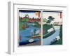 Along the Riverbank, Two Views from 60-Odd Famous Views of the Provinces, Pub.Kosheihei, 1853-Ando Hiroshige-Framed Giclee Print