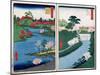 Along the Riverbank, Two Views from 60-Odd Famous Views of the Provinces, Pub.Kosheihei, 1853-Ando Hiroshige-Mounted Giclee Print