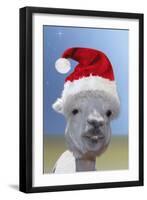 Alpaca Wearing Christmas Hat-null-Framed Premium Photographic Print