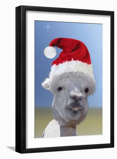 Alpaca Wearing Christmas Hat-null-Framed Premium Photographic Print