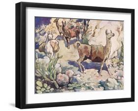 Alpacas on a Mountain Path-John Edwin Noble-Framed Giclee Print