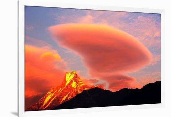 Alpenglow at sunset on Machapuchare, Nepelese Himalayas-Ashley Cooper-Framed Photographic Print