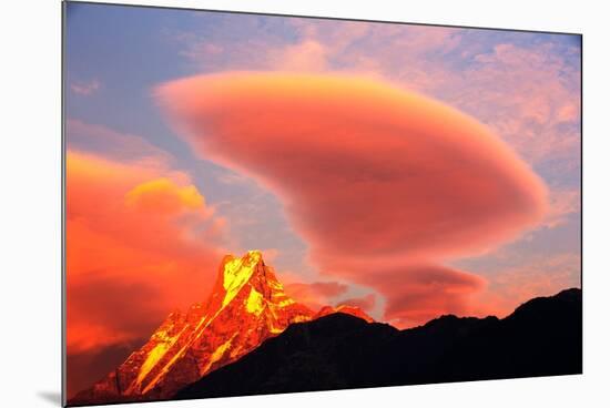 Alpenglow at sunset on Machapuchare, Nepelese Himalayas-Ashley Cooper-Mounted Photographic Print