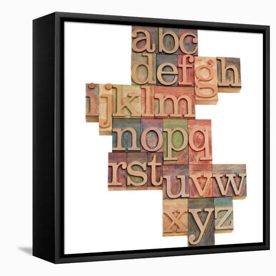 Alphabet - Abstract of Vintage Wooden Letterpress Printing Blocks Stained by Color Inks, Isolated O-PixelsAway-Framed Stretched Canvas