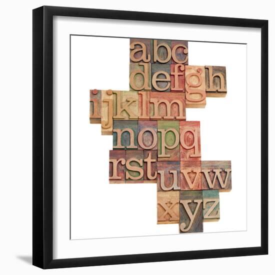 Alphabet - Abstract of Vintage Wooden Letterpress Printing Blocks Stained by Color Inks, Isolated O-PixelsAway-Framed Photographic Print