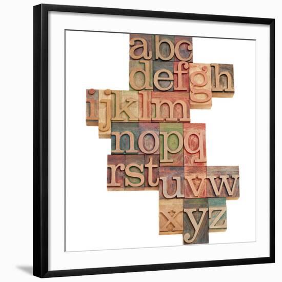 Alphabet - Abstract of Vintage Wooden Letterpress Printing Blocks Stained by Color Inks, Isolated O-PixelsAway-Framed Photographic Print