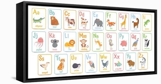 Alphabet Cards for Kids. Educational Preschool Learning ABC Card with Animal and Letter Cartoon Vec-Tetiana Lazunova-Framed Stretched Canvas