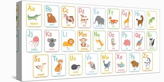 Alphabet Cards for Kids. Educational Preschool Learning ABC Card with Animal and Letter Cartoon Vec-Tetiana Lazunova-Stretched Canvas