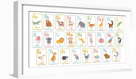 Alphabet Cards for Kids. Educational Preschool Learning ABC Card with Animal and Letter Cartoon Vec-Tetiana Lazunova-Framed Photographic Print